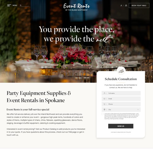 Website with the title 'Event Rents Redesign'