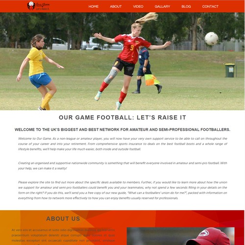 HTML website with the title 'WEB SITE DESIGN - Footballers' Network'