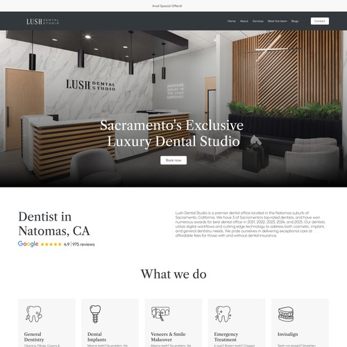 Dental website with the title 'Luxury dental office'