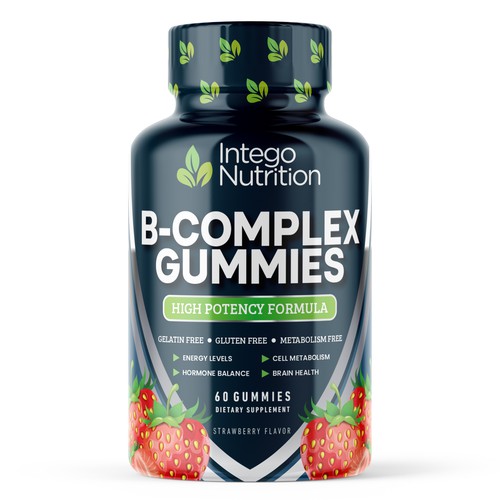 Gummy packaging with the title 'B COMPLEX GUMMIES'