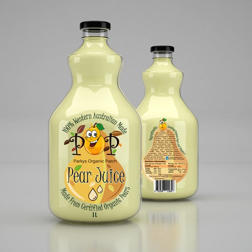 Glass bottle design with the title 'Design for Pear Juice'