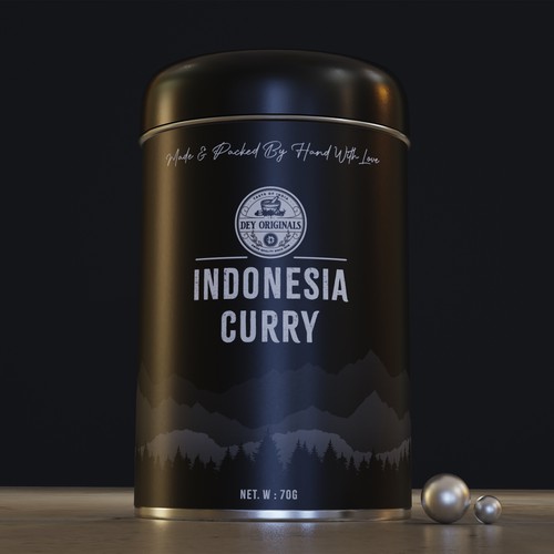 Spice packaging with the title '3D modeling & label design for spices bottle'