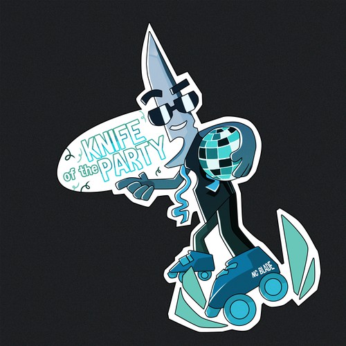 Sticker illustration with the title 'Knife as a mascot'