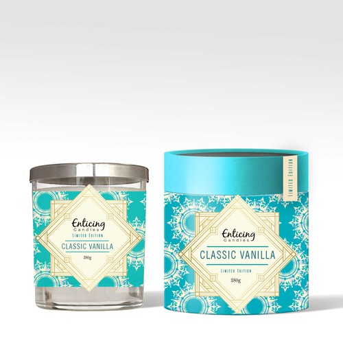 High-end packaging with the title 'Label and Packaging Design for Candles'