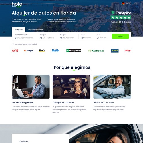 Rental website with the title 'Hola - A Car Rental Service '