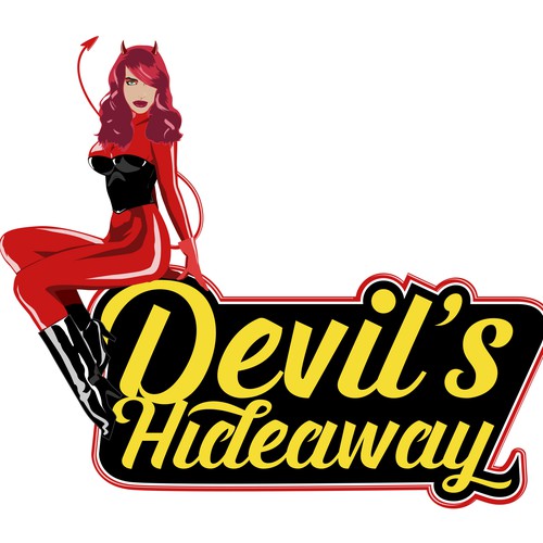 Devil logo with the title 'Devil's Hideaway strip club logo proposal'