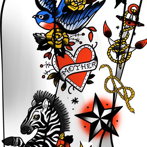 Zebra design with the title 'Old school sleeve'