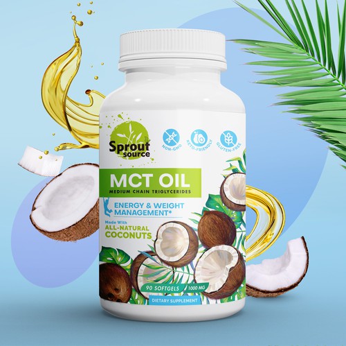 Bottle design with the title 'MCT Oil  Supplement label design'