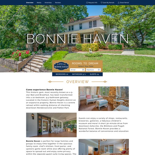 Rental website with the title 'Web page design of historic home and a luxury Short Term Rental catering to large parties'