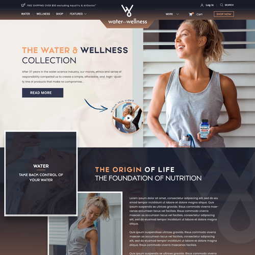 Supplement website with the title 'Water and Wellness Website Redesign'