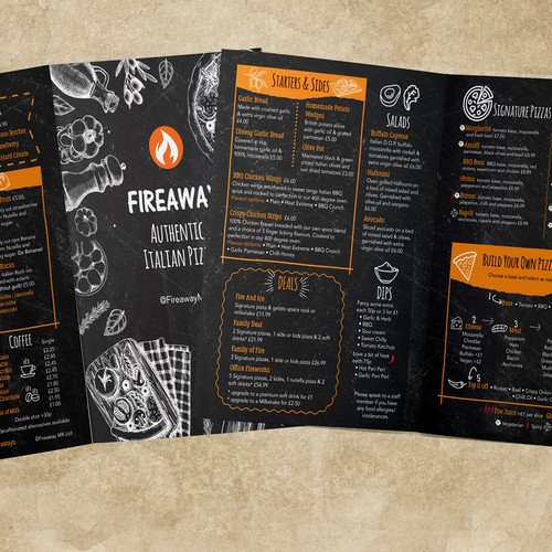 Sketching design with the title 'Fun & quirky pizza menu'