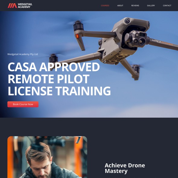 Training website with the title 'Website design for Wedgetail Academy - CASA Approved Remote Pilot License Training'