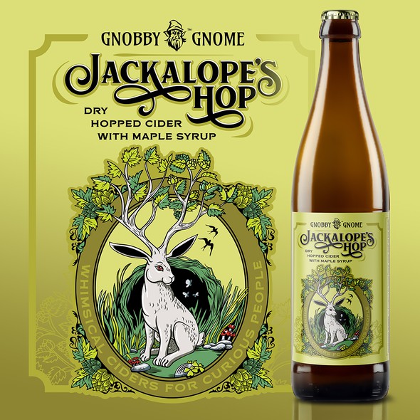 Whimsical label with the title 'Jackalope's Hop'