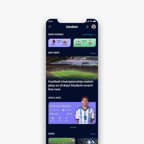 World Cup design with the title 'State of the Art Qatar 2022 Fans App community'