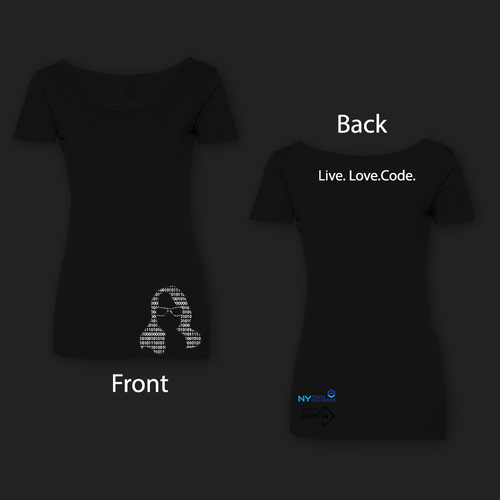 Computer t-shirt with the title 'Live. Love. Code.'
