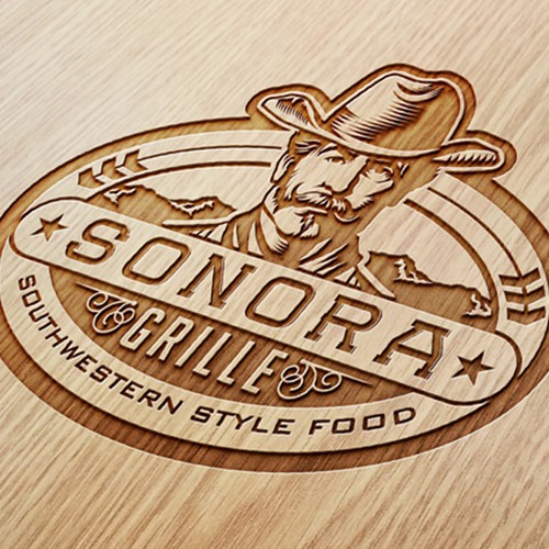 Grill design with the title 'CREATE A MODERN LOGO FOR SOUTHWESTERN STYLE FOOD COMPANY'
