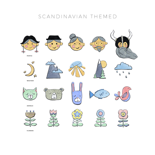 Ink artwork with the title 'Illustrative icons'