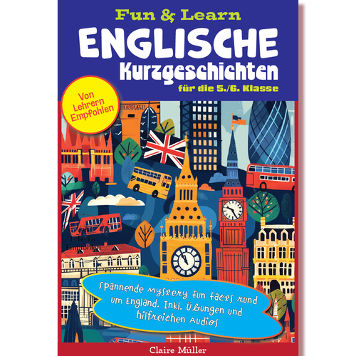 Collage book cover with the title 'Design an exciting book cover for learning English for the 5th/6th grade'
