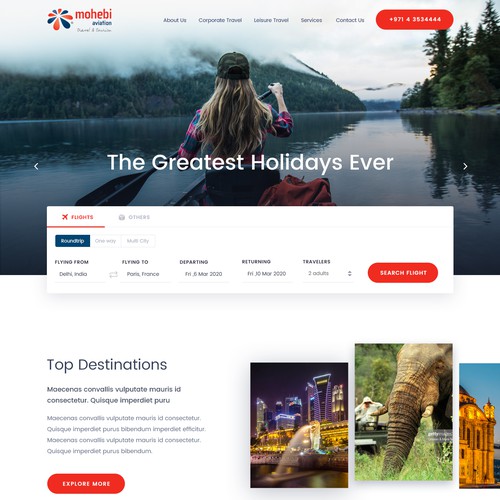 Mobile-first design with the title 'Interactive website design for a Travel Agency'