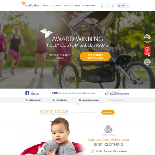Business website with the title 'Creating a exceptional user experience for Rozibaby Online Pram Builder'