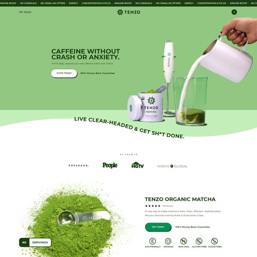 Health website with the title 'Home and Product page for a Shopify store -  Tenzotea'
