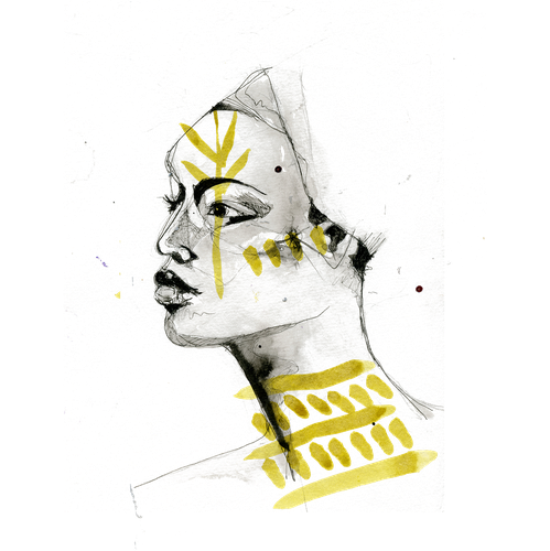 Ink artwork with the title 'Afro american womam'