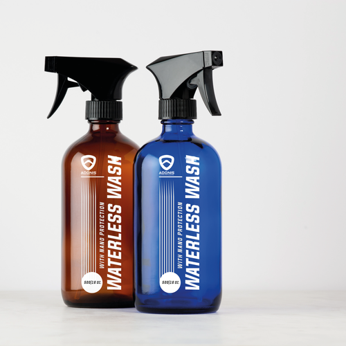 Car packaging with the title 'Waterless car wash label design'