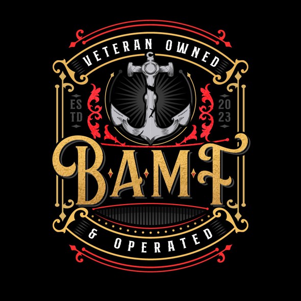 Anchor design with the title 'New gun store logo, scrollwork, gold, dapper, tattoo store, vintage look'