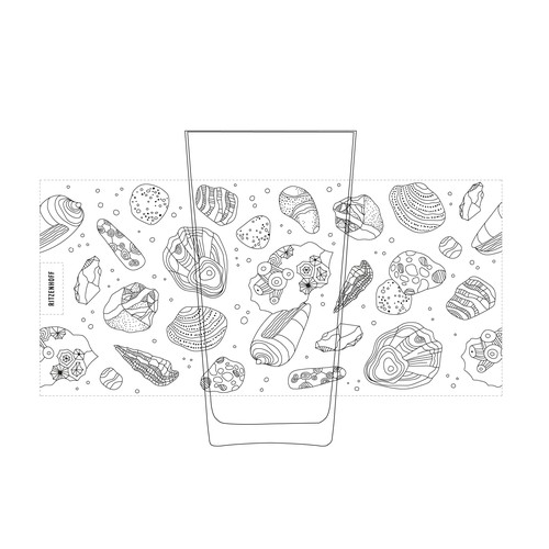 Glass artwork with the title 'Summer line black&white pattern for a glass'