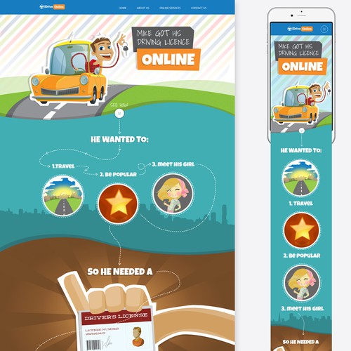 Driver design with the title 'Creative Website for Online Driving School'