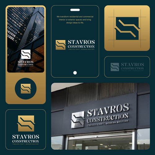 Vector logo with the title 'Bold and Architectural “S” Logo for Stravros Construction'