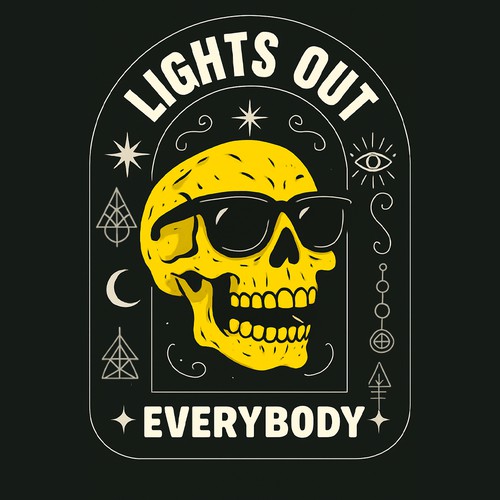 Sunglasses design with the title 'Cool Retro Skull Art - Neon Yellow Skull Design with Sunglasses (This Design Is Available For Sale) '