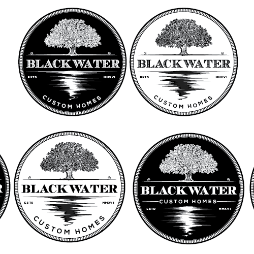 Round logo with the title 'Blackwater Custom Homes'