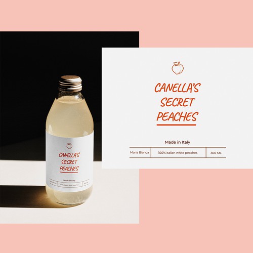 Juice packaging with the title 'Label concept for peach juice'