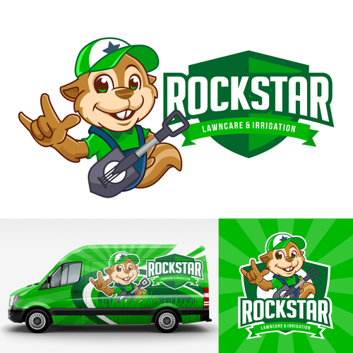 Lawn care logo with the title 'Rockstar Chipmunnk'