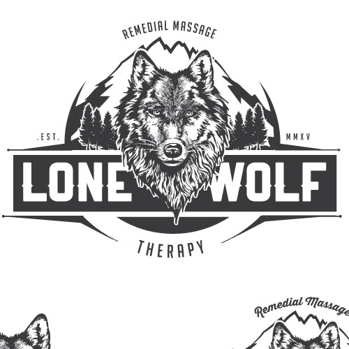 Pine tree design with the title 'Bold vintage logo for a Lone Wolf, a massage therapist'