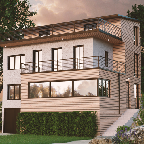 Exterior design with the title '3D render of a house exterior'