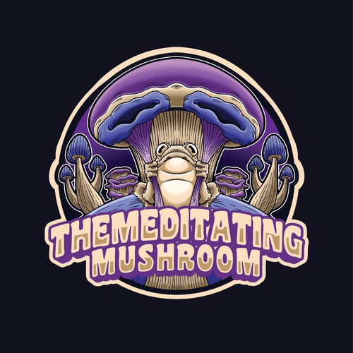 Frog logo with the title 'The Meditating Mushroom'