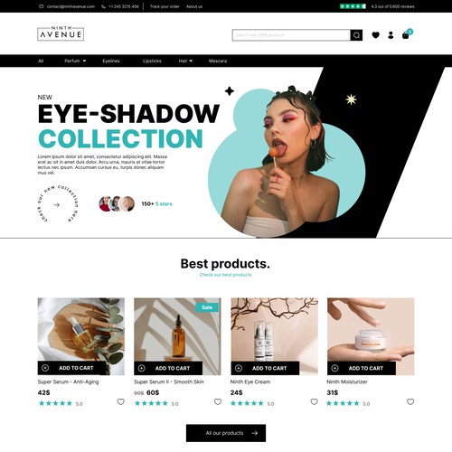 Cosmetics website with the title 'Cosmetics E-commerce website design'