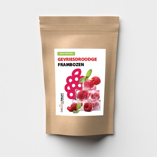 Raspberry design with the title 'Etiket for Bag - Freeze Dried Fruit'