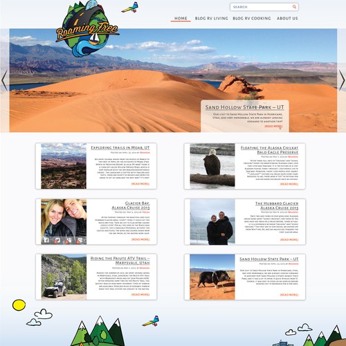 Hand-drawn website with the title 'Creative World Travel Website/Blog - With Creative Hand Drawn Illustration'