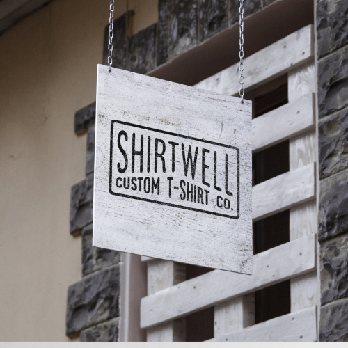 Authentic logo with the title 'logo for shirtwell custom t-shirt co.'