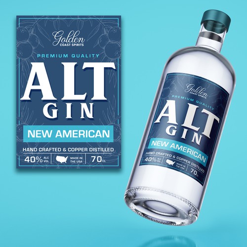 Gin label with the title 'Gin bottle design.'