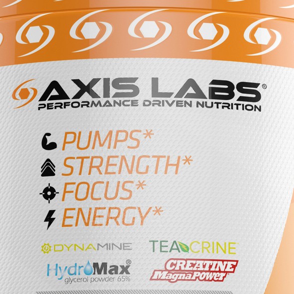 Pre-workout label with the title 'Axis Labs Pre-workout'