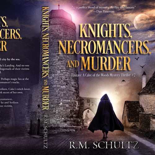 Medieval design with the title 'Knights, Necromancers, and Murder'