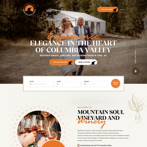 Wedding website with the title 'Elegant Vineyard Wedding & Winery Website Design for Mountain Sou'