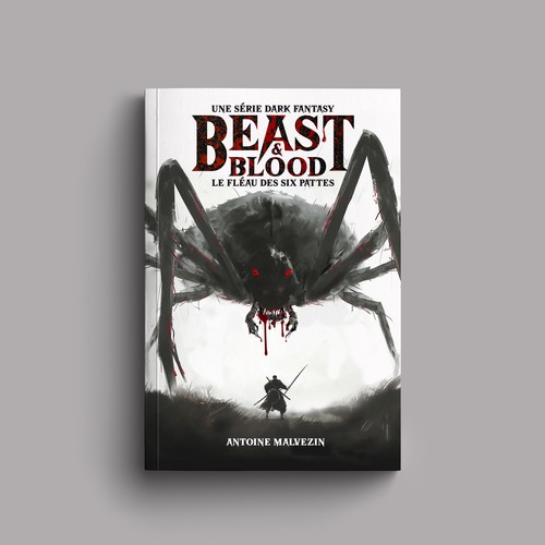 Creature design with the title 'Book Cover : Dark Fantasy (Creature, Samurai, Gore)'