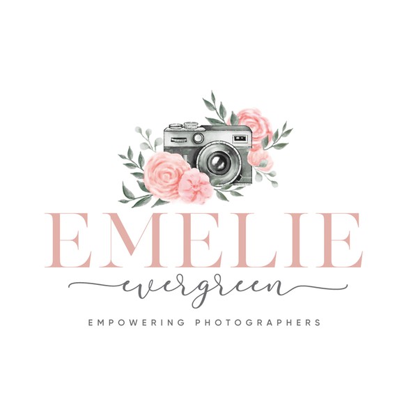 Black camera logo with the title 'Emelie Evergreen'