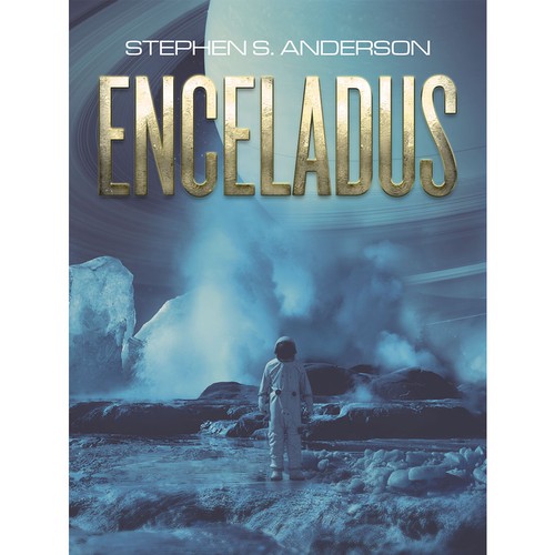 Space book cover with the title '"Enceladus" Book Cover'