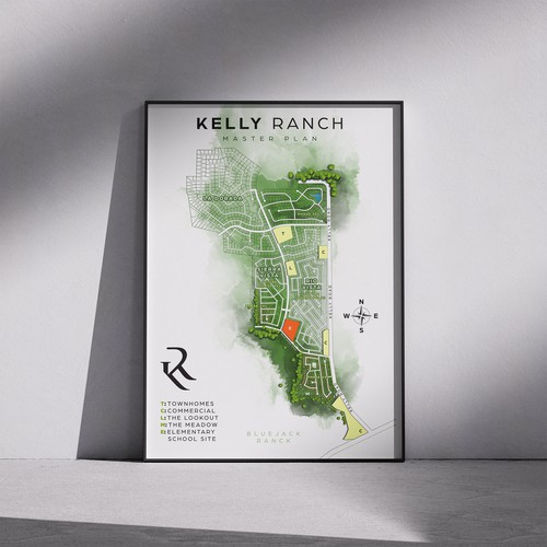 Architectural design artwork with the title 'Masterplan Watercolor'